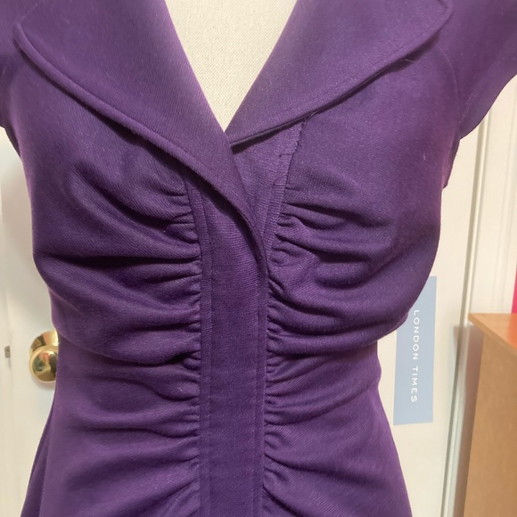 London Times Purple Collar Dress W/Cap Sleeves, Size 10. NEW WITH TAGS. - Picture 4 of 7